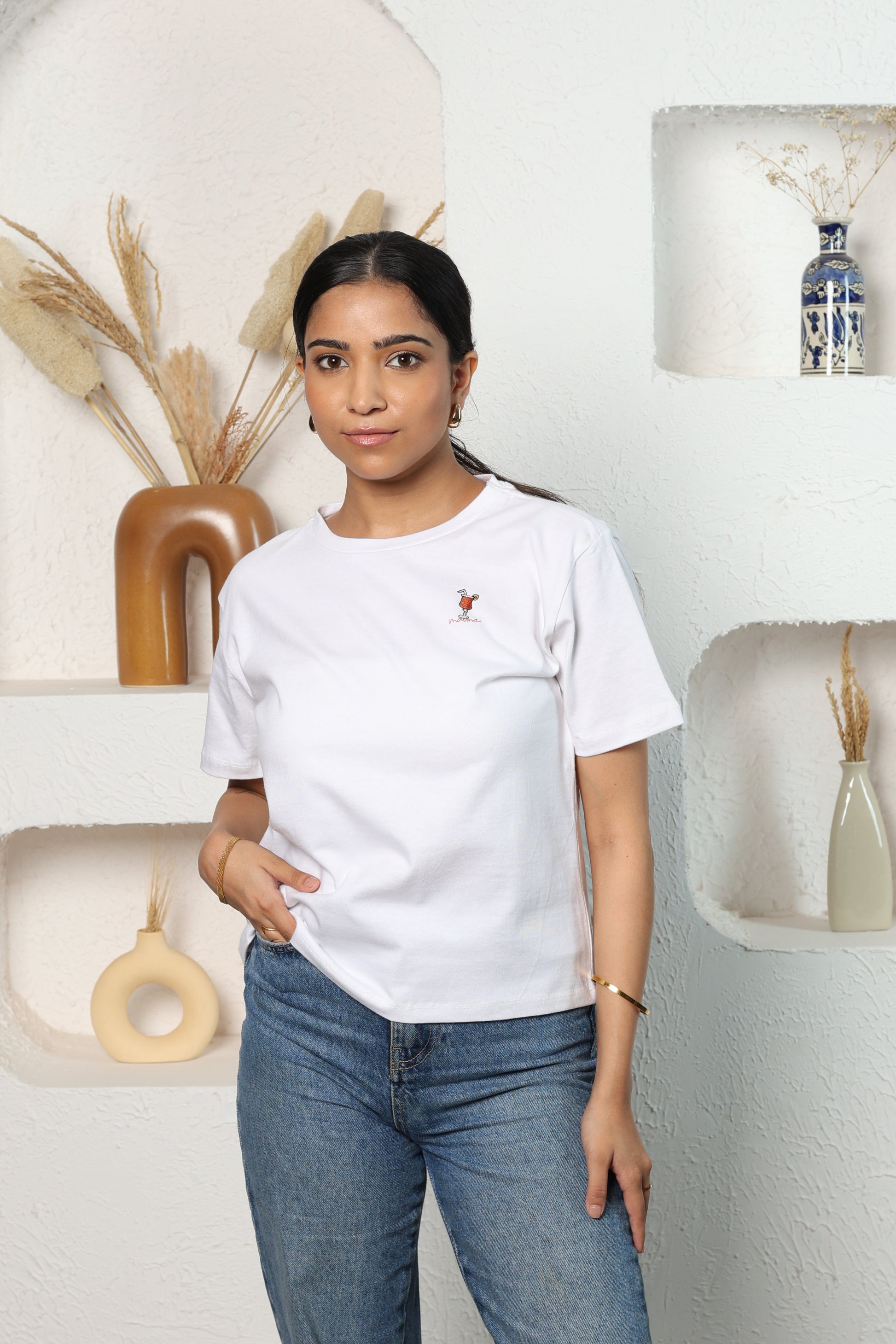 white t-shirt.