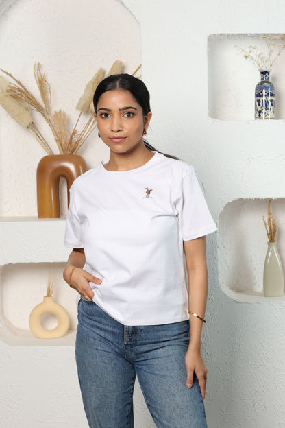 white t-shirt.